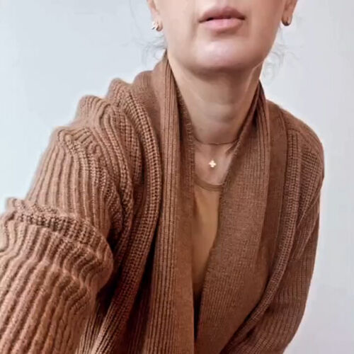 Chunky merino wool rib knit cardigan with pockets